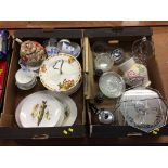 Two trays of assorted china and glass