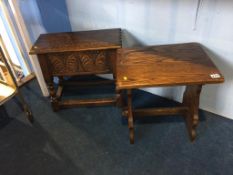 An oak stool and work box