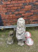 Three pairs of garden ornaments