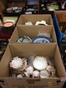 Three boxes of assorted china, to include tea sets etc.