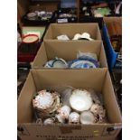 Three boxes of assorted china, to include tea sets etc.