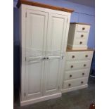 A painted pine three piece bedroom suite