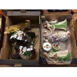 Two boxes of assorted, to include Tiffany style lamps etc.