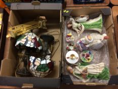 Two boxes of assorted, to include Tiffany style lamps etc.