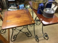 Two modern side table, with metalwork stands