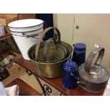 Jam pans and enamel pails etc.