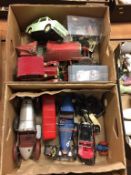 Two boxes of assorted toy cars etc.