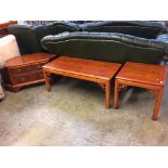 Two yew wood coffee tables and a TV stand