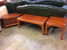 Two yew wood coffee tables and a TV stand