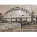 J.N. Padden, watercolour, signed, dated, ** 76, 'Bridges of Tyne', 36cm x 60cm
