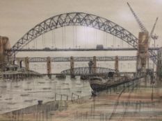 J.N. Padden, watercolour, signed, dated, ** 76, 'Bridges of Tyne', 36cm x 60cm