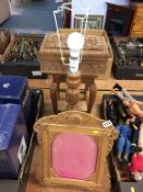 A carved lamp and a frame etc.