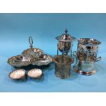Assorted silver plate, wine coasters etc.