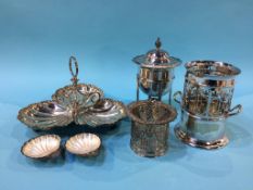 Assorted silver plate, wine coasters etc.