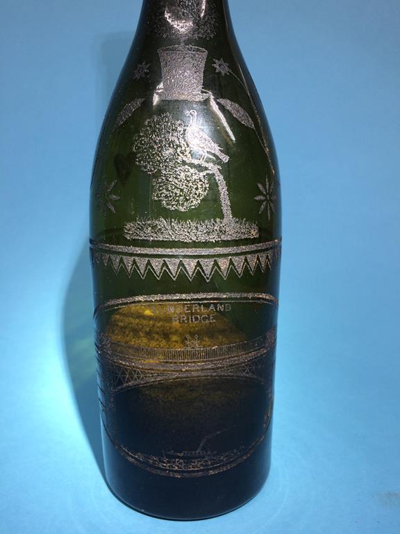 Antique bottle, etched with local scenes, including Sunderland Bridge etc. - Image 2 of 3