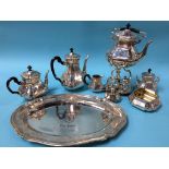 A comprehensive World War II German tea service, comprising a salver, spirit kettle, tea, coffee,