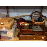 A box of assorted and wall clock etc.