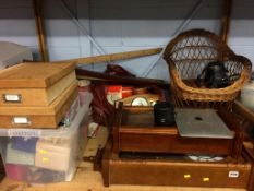 A box of assorted and wall clock etc.