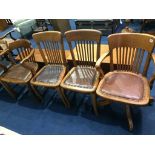 Four various oak 1930s office chairs