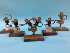 Five model vintage motorcycle engines, 2 x Stamped JAP, then BSA, AJS & REX. Size 16cm to 19cm