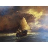 ** Varley?, oil on canvas, signed, 'Sailing Vessel in Stormy Sea', 49cm x 60cm