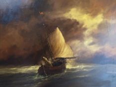 ** Varley?, oil on canvas, signed, 'Sailing Vessel in Stormy Sea', 49cm x 60cm