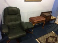 A walnut telephone seat, a stool etc.