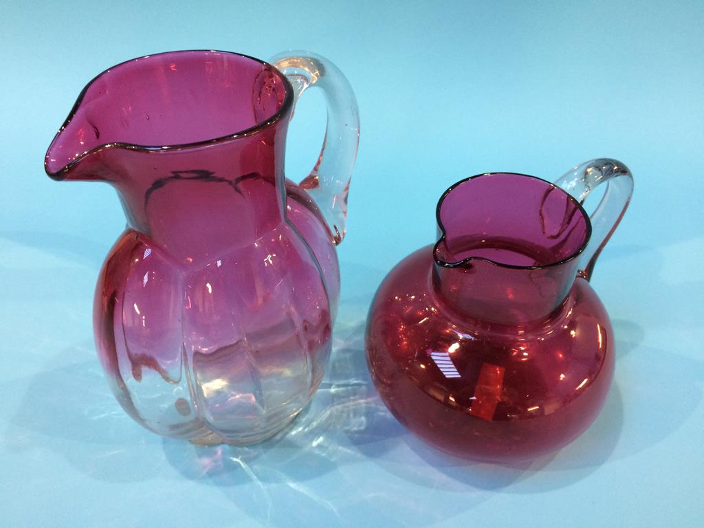 Two Cranberry glass jugs - Image 2 of 2