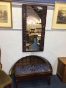 A Continental blue tiled coffee table, with matching over mirror