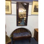 A Continental blue tiled coffee table, with matching over mirror