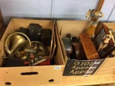 Two boxes of assorted, including reproduction Deco figures etc.