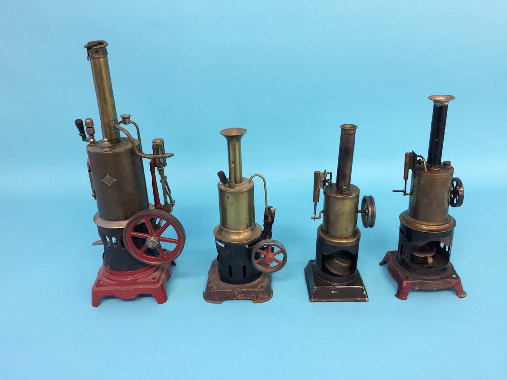 Four spirit fired model engines, one stamped G.B.N. and three German engines stamped B.W. (4)