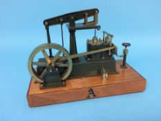 A model horizontal beam engine, stamped 'A.S. Fielding, 1987', 28.5cm width