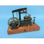 A model horizontal beam engine, stamped 'A.S. Fielding, 1987', 28.5cm width