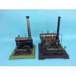 Two spirit fired model engines, labelled 'Made in Germany', 28cm width x 33cm height