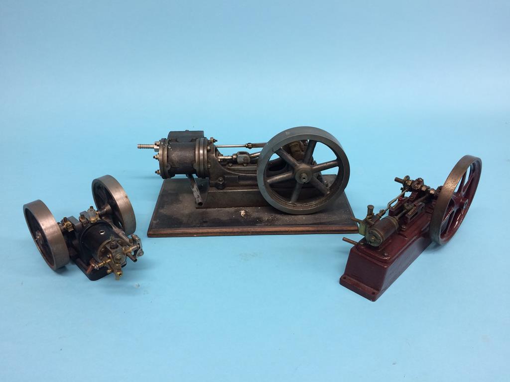 Three single cylinder steam engines; one stamped 'S', one Cyril Stubbs of Winsford engine and a