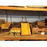 A quantity of part wooden model carts