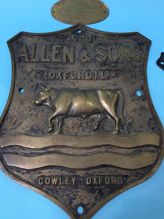 A large brass Allen and Son plaque and various others, to include Burrell and Son, Invicta etc. - Image 4 of 5