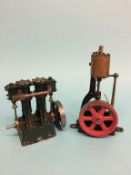 A model Stuart twin engine, 14cm height and a small vertical beam engine. 20cm height