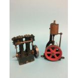 A model Stuart twin engine, 14cm height and a small vertical beam engine. 20cm height