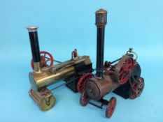 A model spirit fired traction engine, stamped G.B.N. Bavaria, and another spirit fired engine,