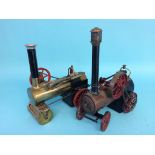 A model spirit fired traction engine, stamped G.B.N. Bavaria, and another spirit fired engine,