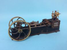 A model horizontal beam engine, stamped D.M., 29cm length