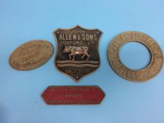A collection of Advertising door plates 'Wallis Stevens Ltd', 'John Allen & Sons Ltd', 'Charles