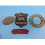 A collection of Advertising door plates 'Wallis Stevens Ltd', 'John Allen & Sons Ltd', 'Charles