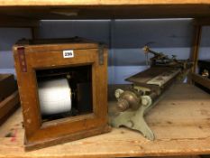 A watch makers lathe and a Negretti and Zambra barograph