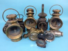 A box of nine various railway and other lamps