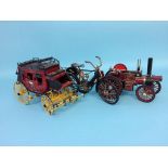 A Franklin Mint 'Wells Fargo and Co. Overland Stage Coach', a model traction engine and a model