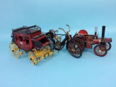 A Franklin Mint 'Wells Fargo and Co. Overland Stage Coach', a model traction engine and a model