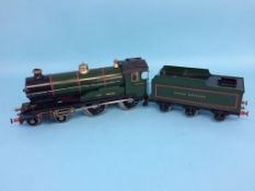 A spirit fired live model steam locomotive, 'Great Western', 4-4-0, with green livery, 8cm width x